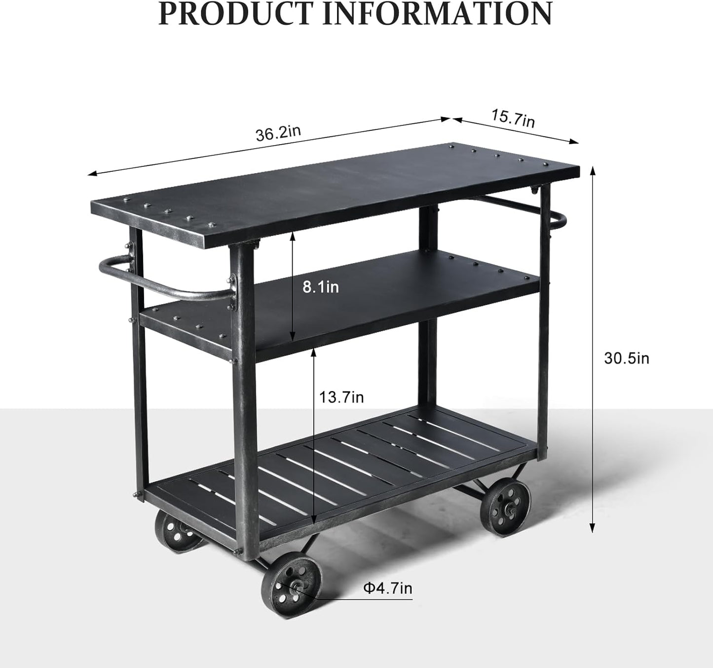 Diwhy Industrial 3 Tier Rolling Utility Storage Cart Wine Beverage, Metal Wine Rack with Wheels Kitchen Bar Dining Room Tea Wine, Serving Cart