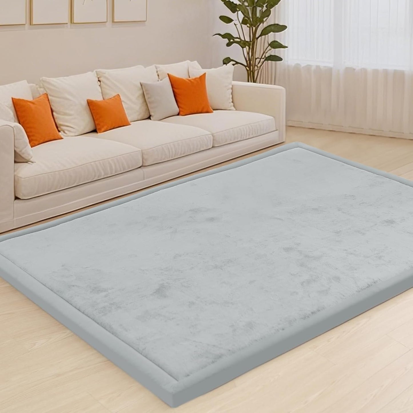 ACOMOPACK Baby Play Mat for Floor,1.3" Thick Memory Foam Area Rug for Living Room,Soft Velvet Crawling with Non-Slip Bottom for Kid,Toddler,39"×59" Tummy Time Nursery Rugs,Yoga（Light Grey）