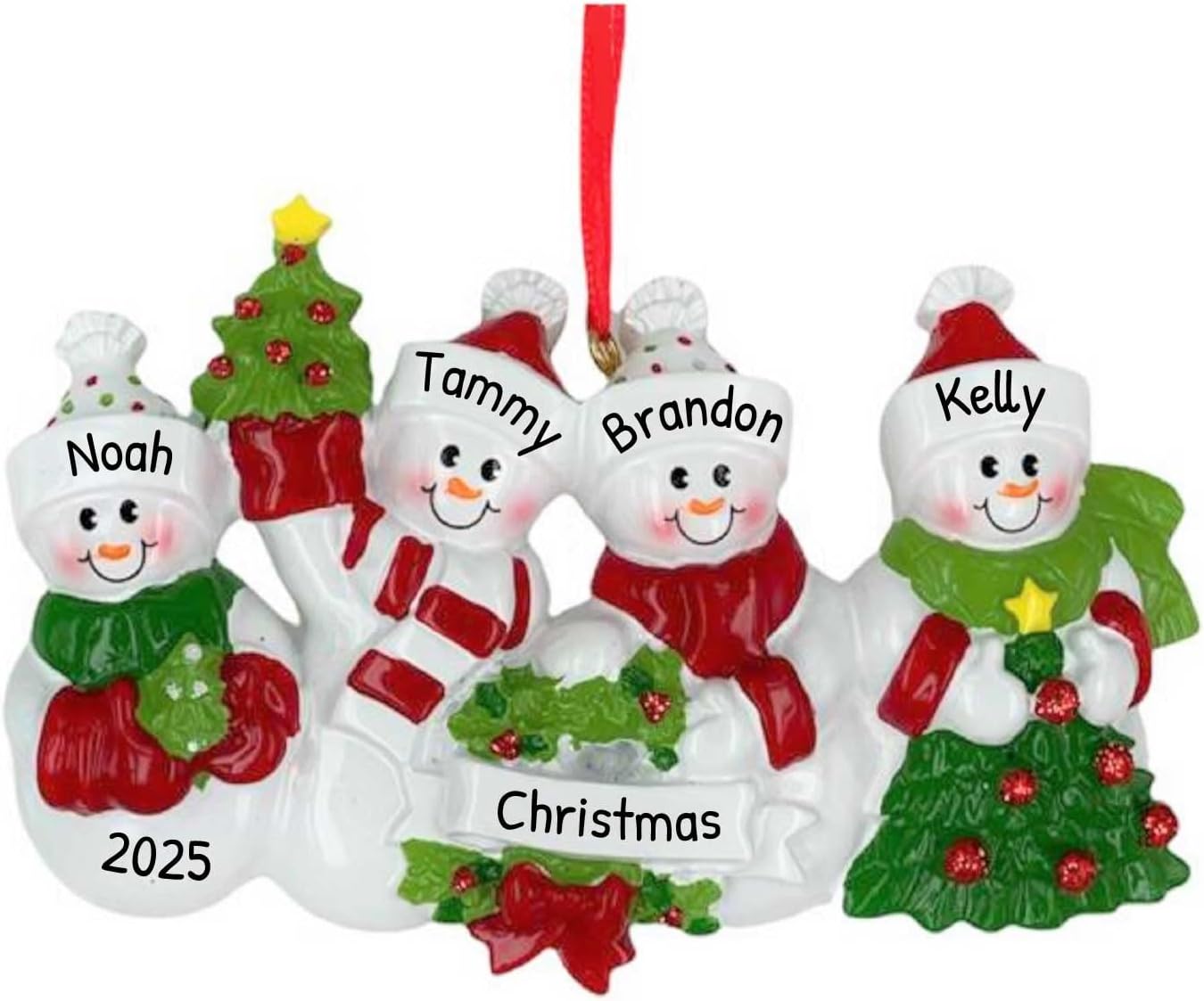 3D Winter Snowman Family of 4 Christmas Ornament 2025 Personalized Family Christmas Ornaments 2025 | Snowmen with Mittens Personalized Tree Ornaments Customizable Gifts of Snow People of Four Ornament