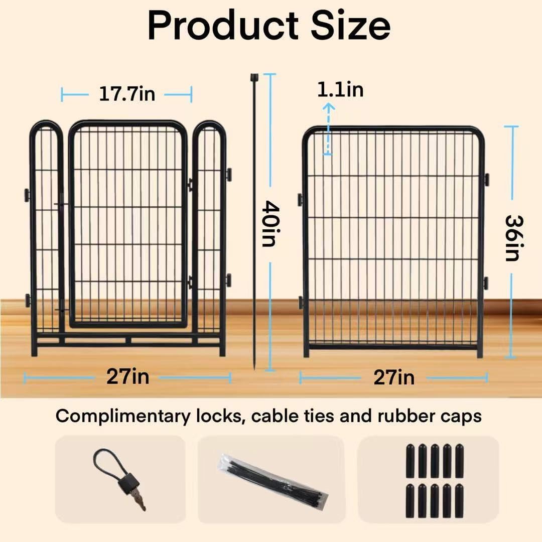 14 Panels Tall Garden Fence with Gate, 36 in(H) X31 Ft(L) Wide Door Low Sills Dog Fencing Outdoor for Yard, Black Garden Fence for Dogs Rabbits