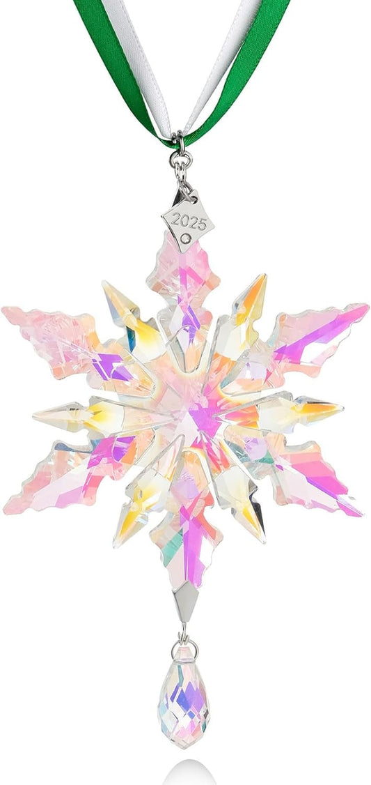 2025 Annual Christmas Ornaments Crystal Snowflake Star - Christmas Tree Ornaments Pendant Sun Catcher Home Hanging Decor (2025 Colored Crystal 3 Layers)