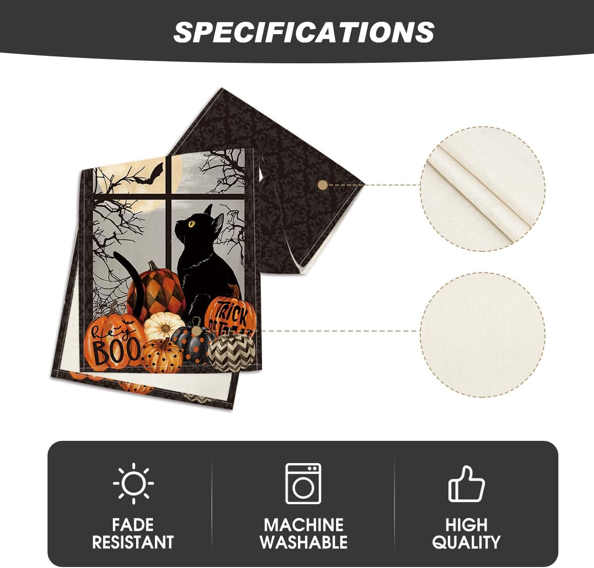 Artoid Mode Black Cat Pumpkins Boo Halloween Table Runner, Trick Or Treat Seasonal Kitchen Dining Table Decoration for Home Party Decor 13x36 Inch