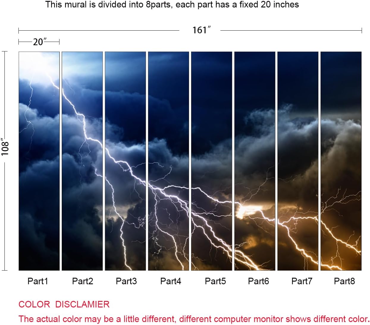 Dark Cloud Wallpaper Natural Scene Lightning Wall Mural for Boys Girls Bedroom Living Room Office (Not Peel n' Stick)