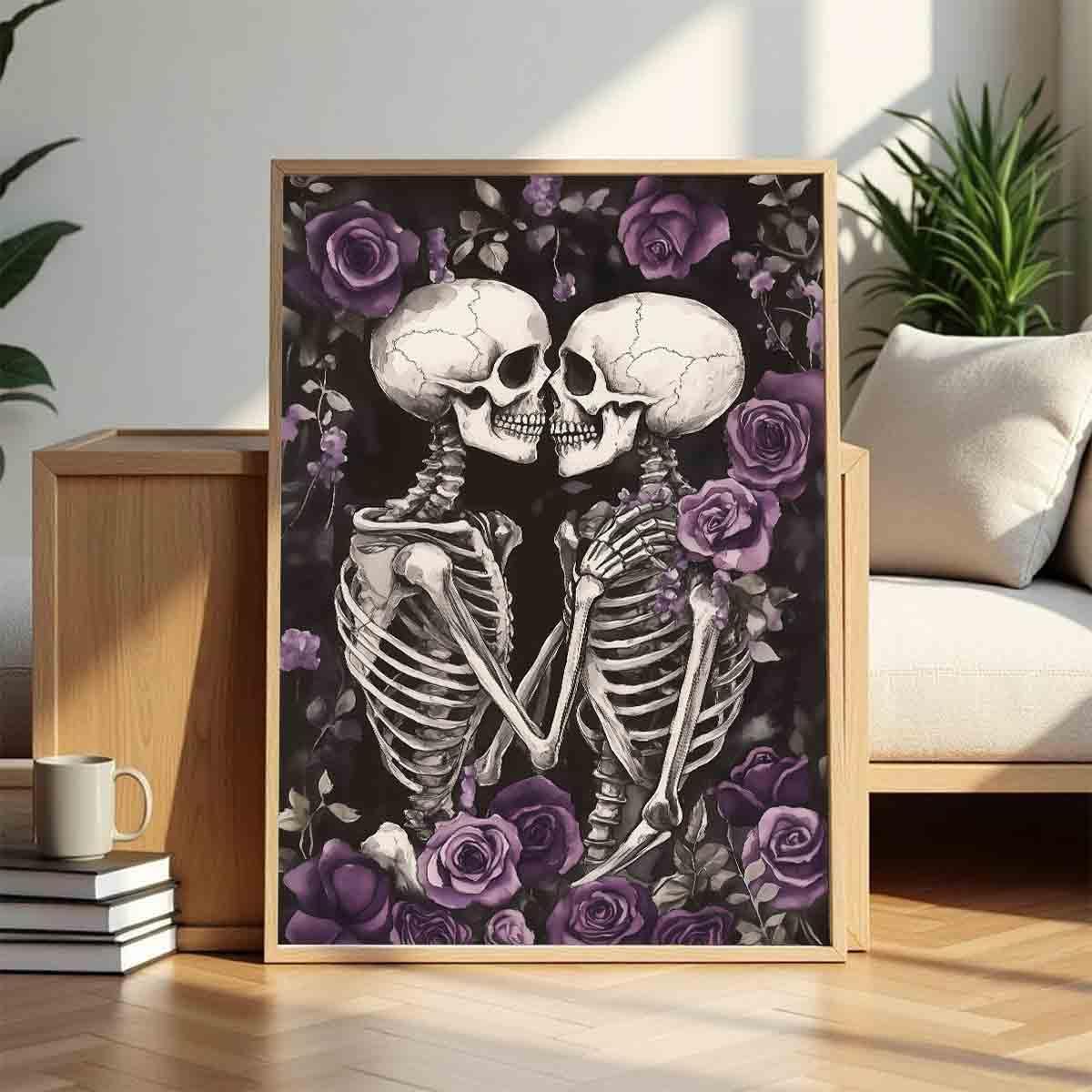 Gothic Skull Wall Art Skeleton Lover Poster Gothic Skull Wall Art Vintage Skeleton Print Horrible Posters Kissing Poster Dark Moody Paintings Dark Academia Canvas Living Room Decor 16x24inch No Frame
