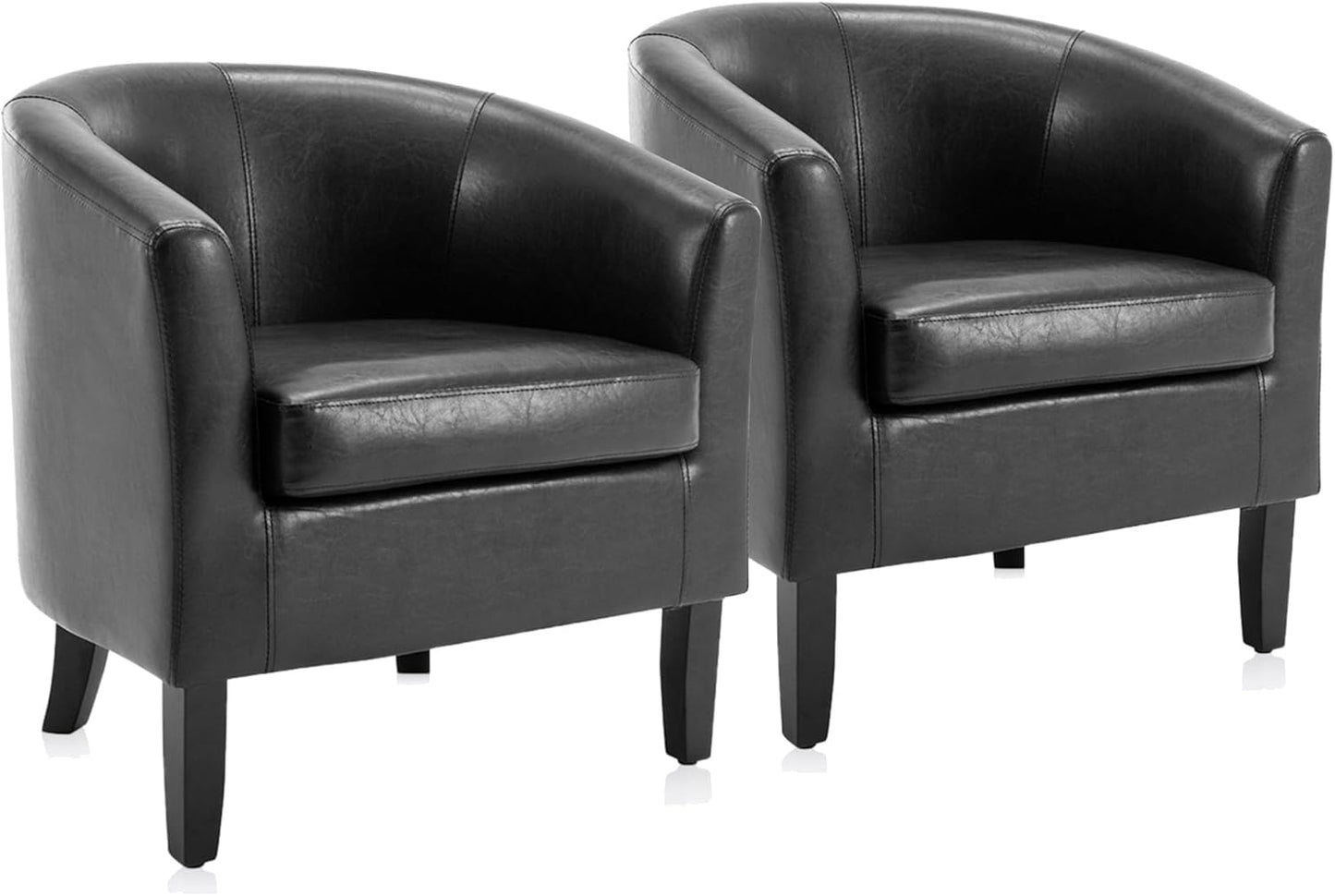BELLEZE Accent Barrel Chair, Set of 2 Faux Leather Round Club Tub Sofa Corner Chair with Flared Legs and Cozy Soft Padding for Living Room Bedroom Waiting Room - Black