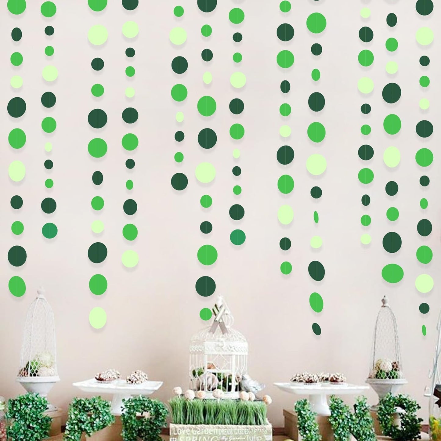 Green Party Decorations Ombre Green Circle Dots Garland Hanging Paper Polka Dot Streamer for Birthday Baby Shower Wedding Bridal Shower Summer Spring Easter St Patrick’s Day Golf Tea Party Supplies