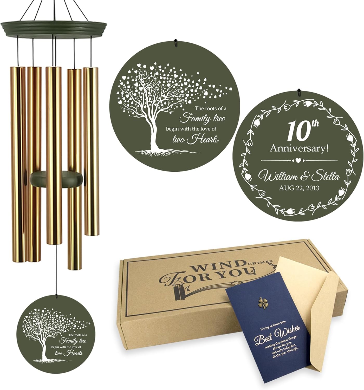 ASTARIN Tree of Life Wind Chimes, Personalized Wind Chimes for 50th Anniversary for Parents Couple, Romantic Idea for Mom Dad Keepsake Gifts
