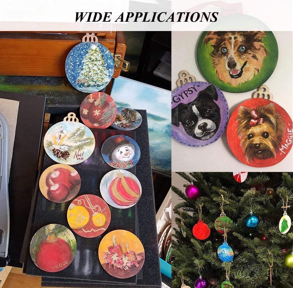 4" 100PCS Christmas Wooden Ornaments Unfinished, DIY Christmas Crafts for Kids Wood Slices DIY Crafts Supplies for Girls Adults, Christmas Ornaments Holiday Decoration