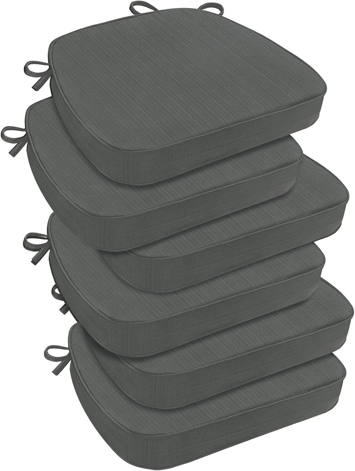 downluxe Chair Cushions for Dining Chairs, Waterproof Kitchen Chair Pads, Non-Slip Dining Seat Cushion with Ties, 17" x 16" x 2.5", Dark Grey, 6 Pack