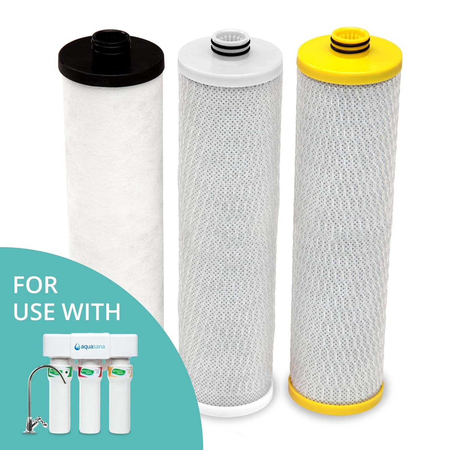 Aquasana Replacement Filter Cartridges for 3-Stage Max Flow Claryum Under Sink Water Filtration System - Filters 99% Of Chlorine - 3 Count - AQ-5300+R