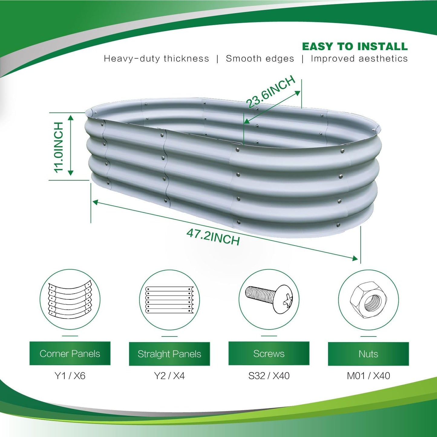 Gardmax Galvanized Raised Garden Bed, Lightweight Planter Boxes Outdoor with Easy Assembly, Large Garden Bed for Vegetables, Fruits, Flower Silver