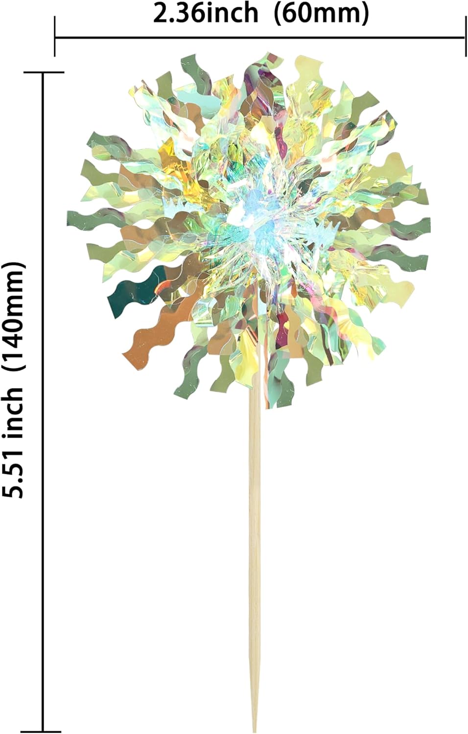 Ephlyn 30Pcs Foil Firework Cupcake Toppers Sparkle Tinsel Cupcake Picks Firework Cake Decorations Cocktail Food Fruit Toothpicks for Baby Shower Graduation Party Supplies White