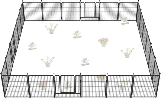 FXW Garden Fence Outdoor for The Yard – 32in(H) x 54.0ft(L) Heavy Duty Metal Animal Barrier for Dog and Rabbit, Decorative Dog Fence, 24 Panels, Black