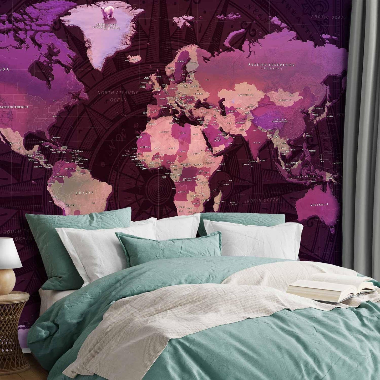 artgeist Wall Mural World Map 135x101 in - XXL Peel and Stick Self-Adhesive Wallpaper Removable Large Sticker Foil Wall Decor Print Picture Image Design Map of The World k-A-0273-a-a