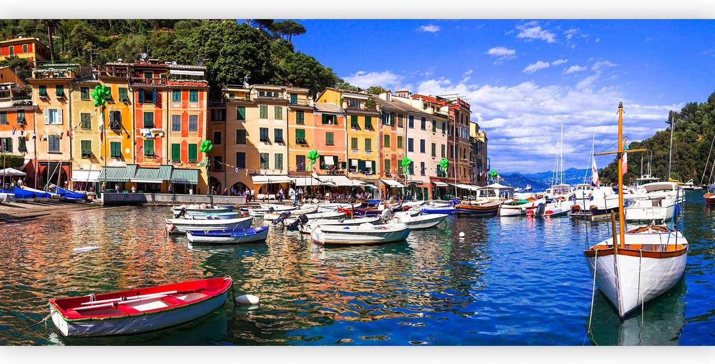 artgeist Premium Wall Mural Architecture 216x98 in - Non-Woven Photo Wallpaper Art Print Fleece Wall Mural Decoration Poster Picture Design City Lake Boat Like Painted d-B-0297-a-a