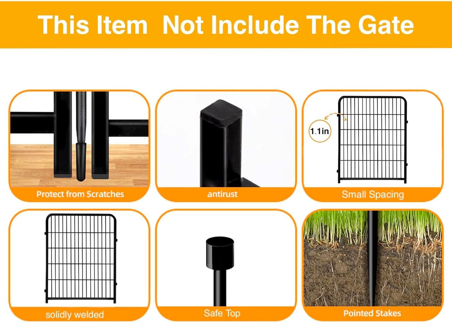 Doorless Animal Barrier Fence, 40in(H) 14 Panels Total 31 Ft(L), Garden Fences and Borders for Dogs, Anti Dig Fence Barrier, Black Metal Decorative Garden Fencing, Flower Bed Fencing