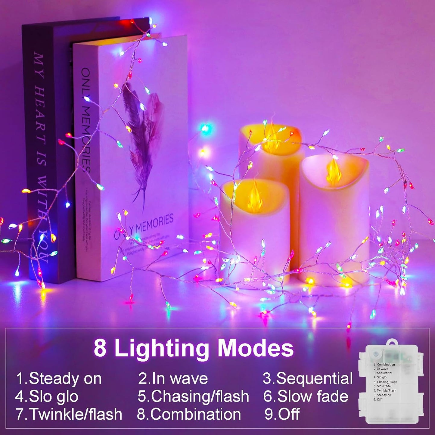 2 Pack Cluster Fairy Lights Battery Operated, Total 20Ft 400LED Christmas String Lights with Timer 8 Modes Twinkle Firecracker Fairy Lights for Garlands Tree Wedding Outdoor Decor (Multicolor)