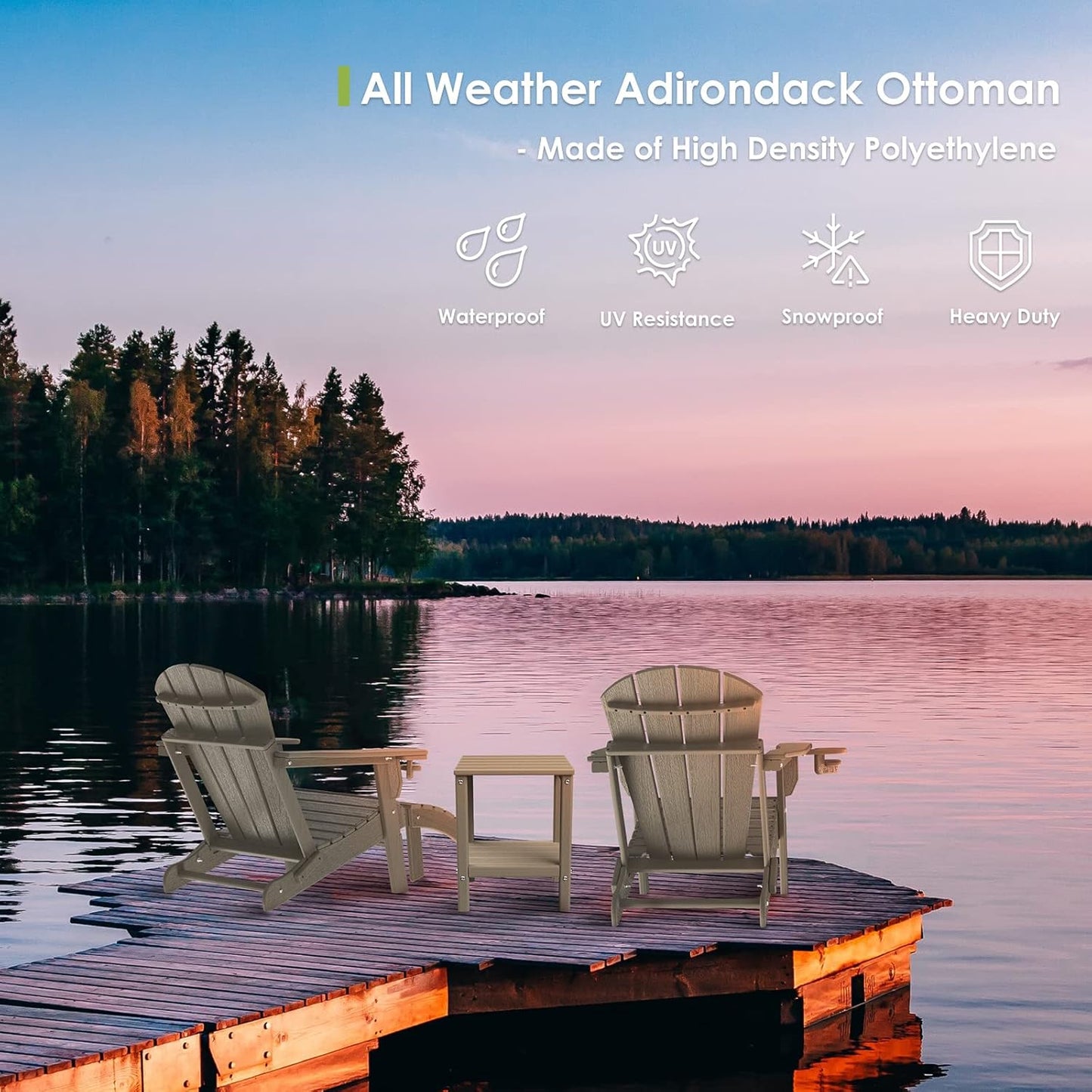 GREENVINES Adirondack-Ottoman | Wood Grain | Set of 2 | HDPE Plastic | Outdoor Footrest | All Weather | Foot Rest | Foot Stool | Desert Brown | for Adirondack Chair