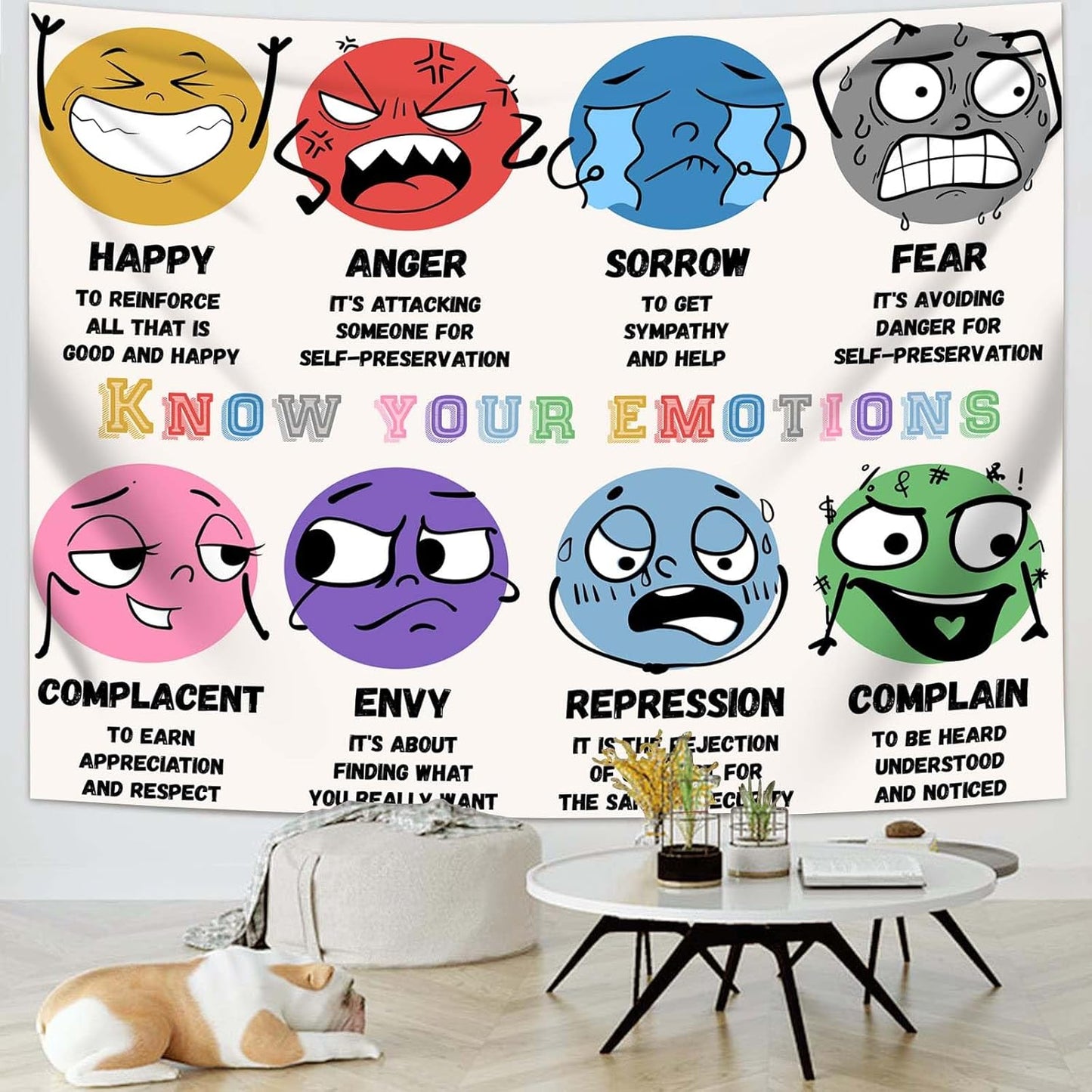 dueeia Mental Health Therapy Tapestry Wall Hanging Counseling Office Classroom Inspirational Motivational Tapestries for School Bedroom Living Room Wall Decor (90.6"x70.9")