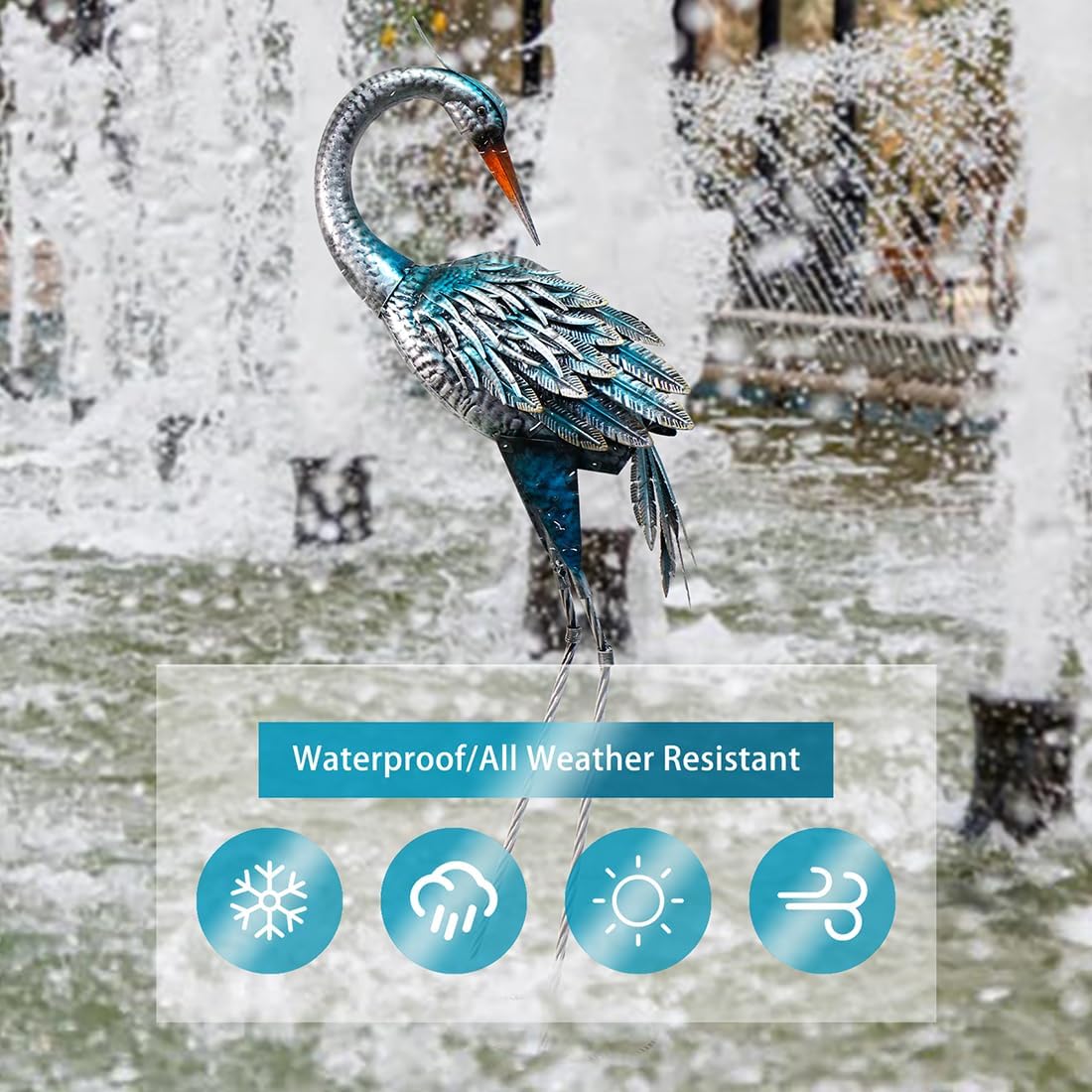 37 Inch Blue Heron Crane Statue, Metal Yard Art Outdoor Decoy, Garden Sculpture for Lawn/Pond Decoration, 1Pc, ORTBL-CR24053A-18