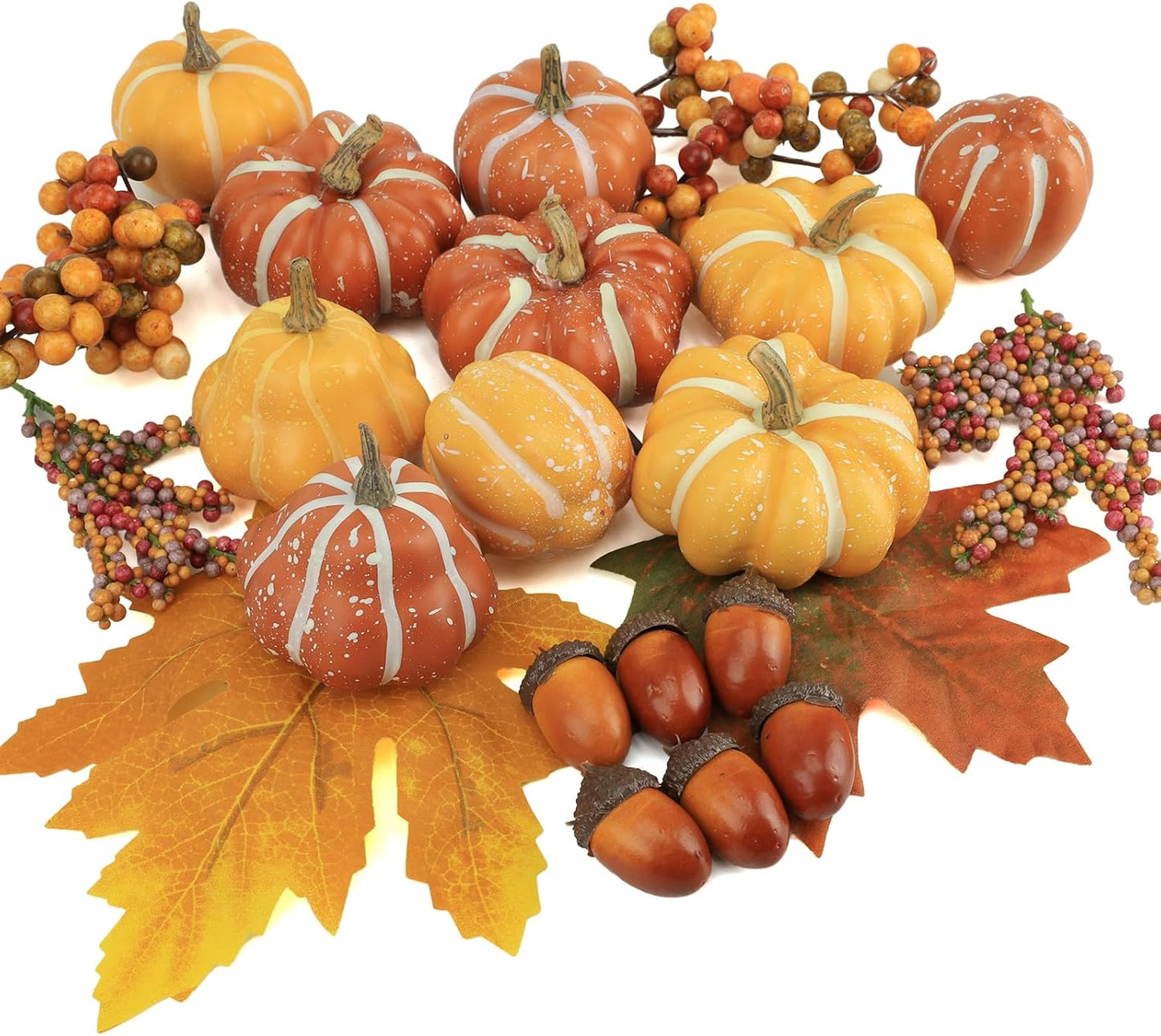 22 PCS Kit Artificial Pumpkins Decorations, Plastic Pumpkins for Autumn Decorating Kit Halloween Thanksgiving Party Supplies