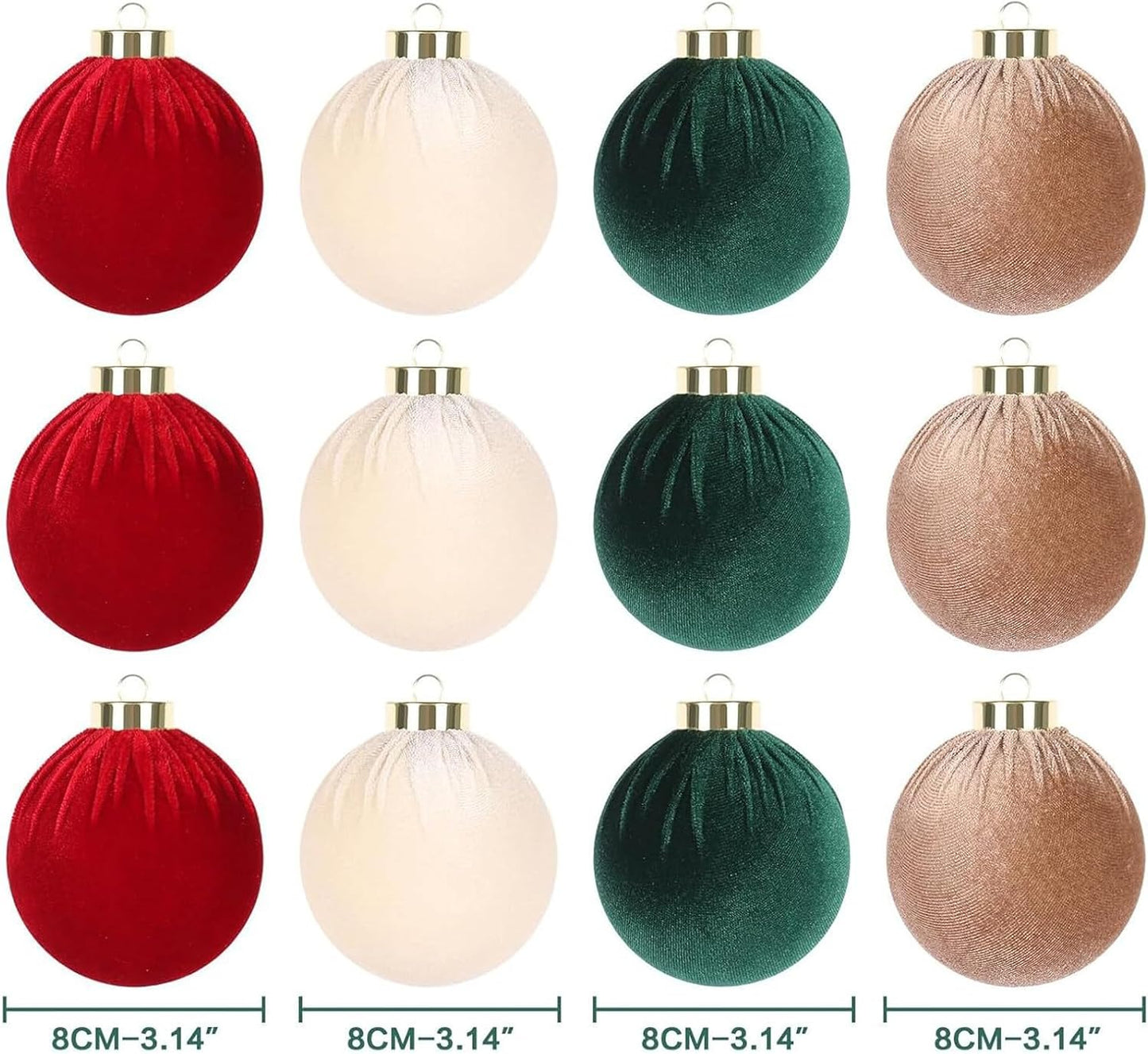 12Pcs Velvet Christmas Ornaments Balls,80mm/3.15in Multicolor Christmas Tree Decoration Shatterproof Flocked Ball with Hanging for Holiday Party Decor