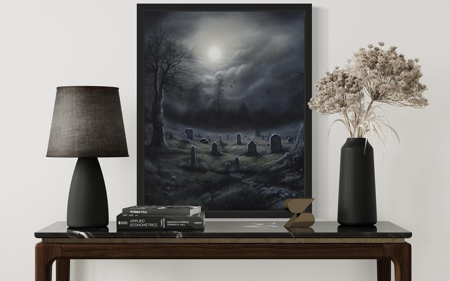 Gothic Graveyard Poster Art Print, Halloween Scary Vintage Wall Art Academia Spooky Painting Decoration for Horror Prints, Posters Bedroom Decor 89 (Gothic Graveyard, 11 x 14 inches, Black Frame)