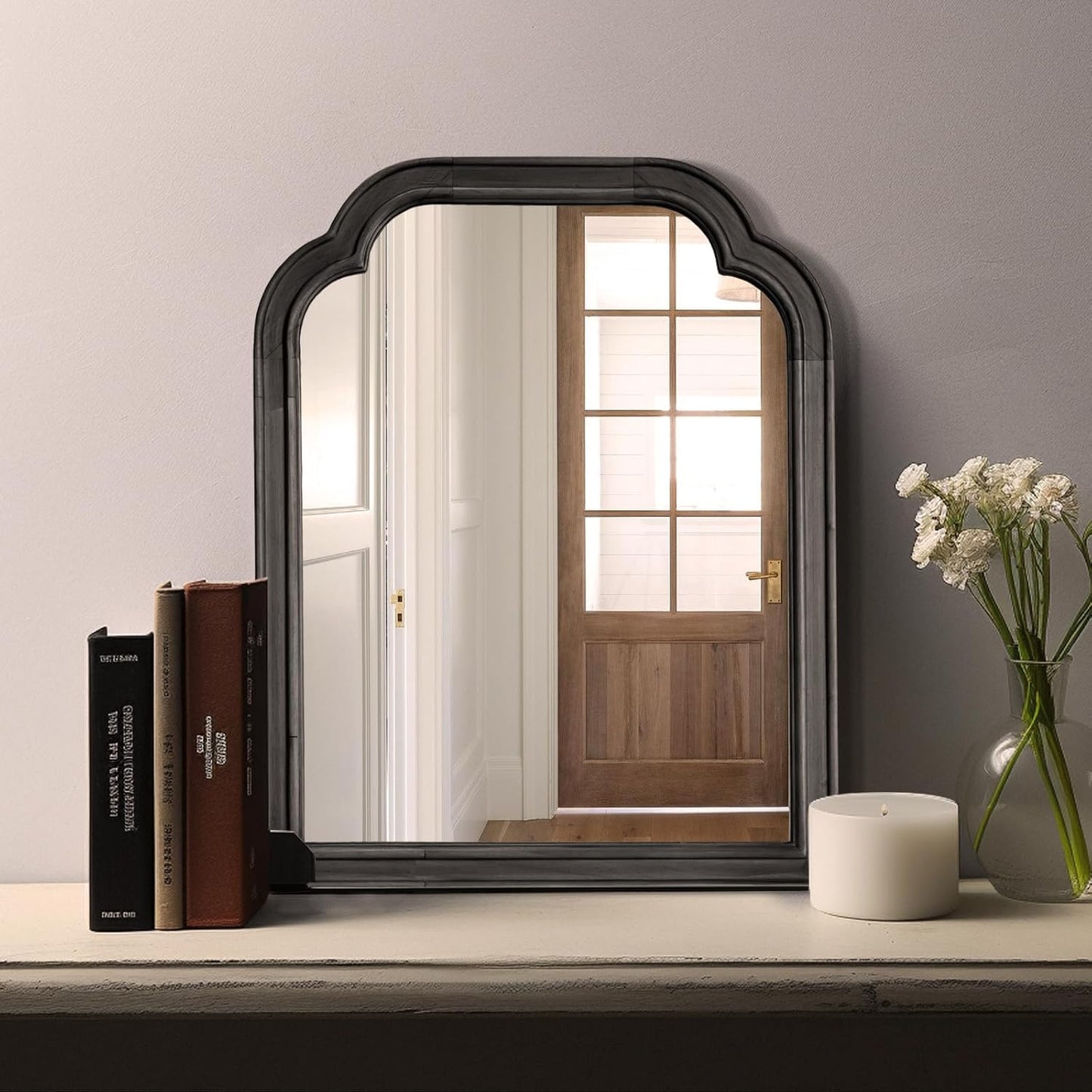 WallBeyond Wood Bathroom Mirrors for Wall Mounted, 16" x 20" Rustic Wood Frame Wall Mirrors Decorative for Living Room or Bedroom Vanity Mirror (Black)