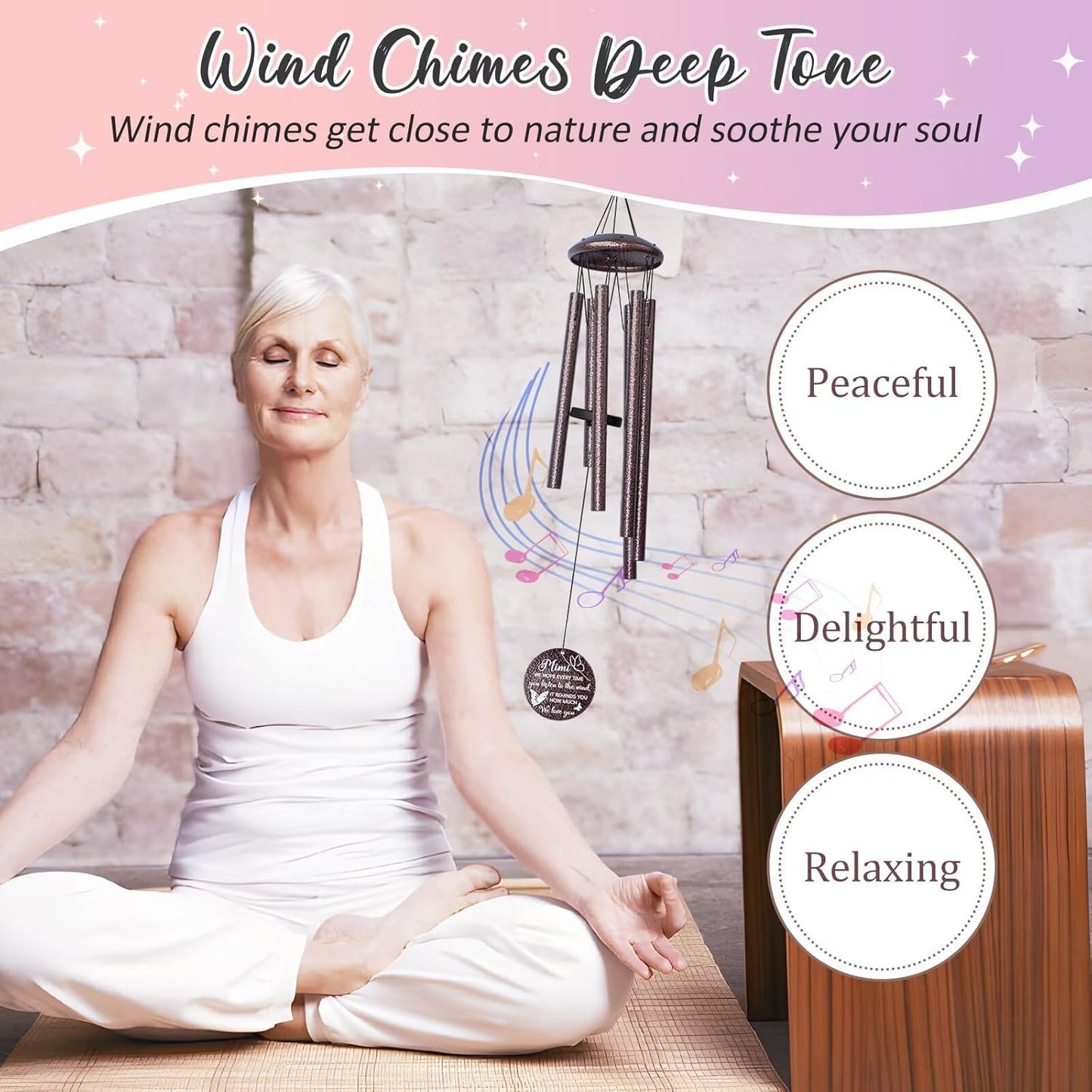 Gifts for Mimi, 25''Wind Chimes, Birthday Gift for Mimi from Grandkids, Mothers Day, Thanksgiving, Christmas Day Gifts Ideas for Love Rreminder