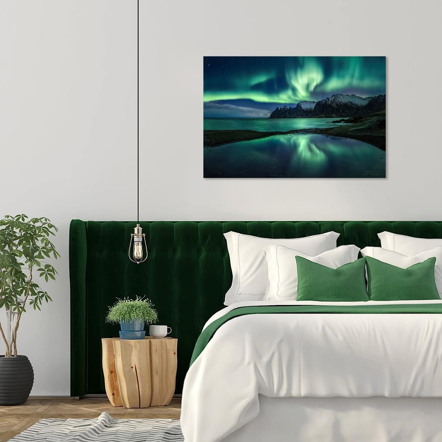 Aurora Borealis Wall Art Painting for Office Bedroom Scenery Landscape Canvas Print Framed Picture Northern Lights Poster Artwork Ready to Hang(12.00"x16.00")