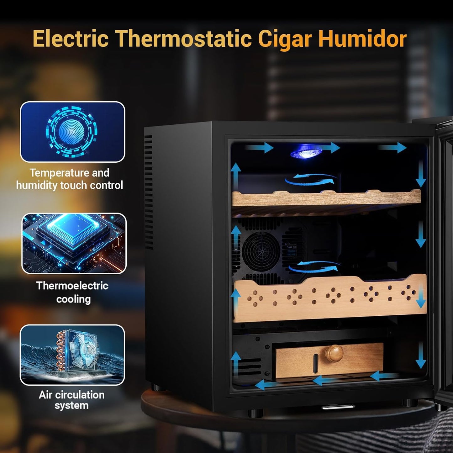 Electric Humidor for Cigars, 50L 300 Counts Large Capacity, Thermostatic Electric Cigar Cooler Cabinet with Spanish Cedar Wood Shelves, Digital LED Screen, Smart Humidity & Temp Control, Gifts for Men