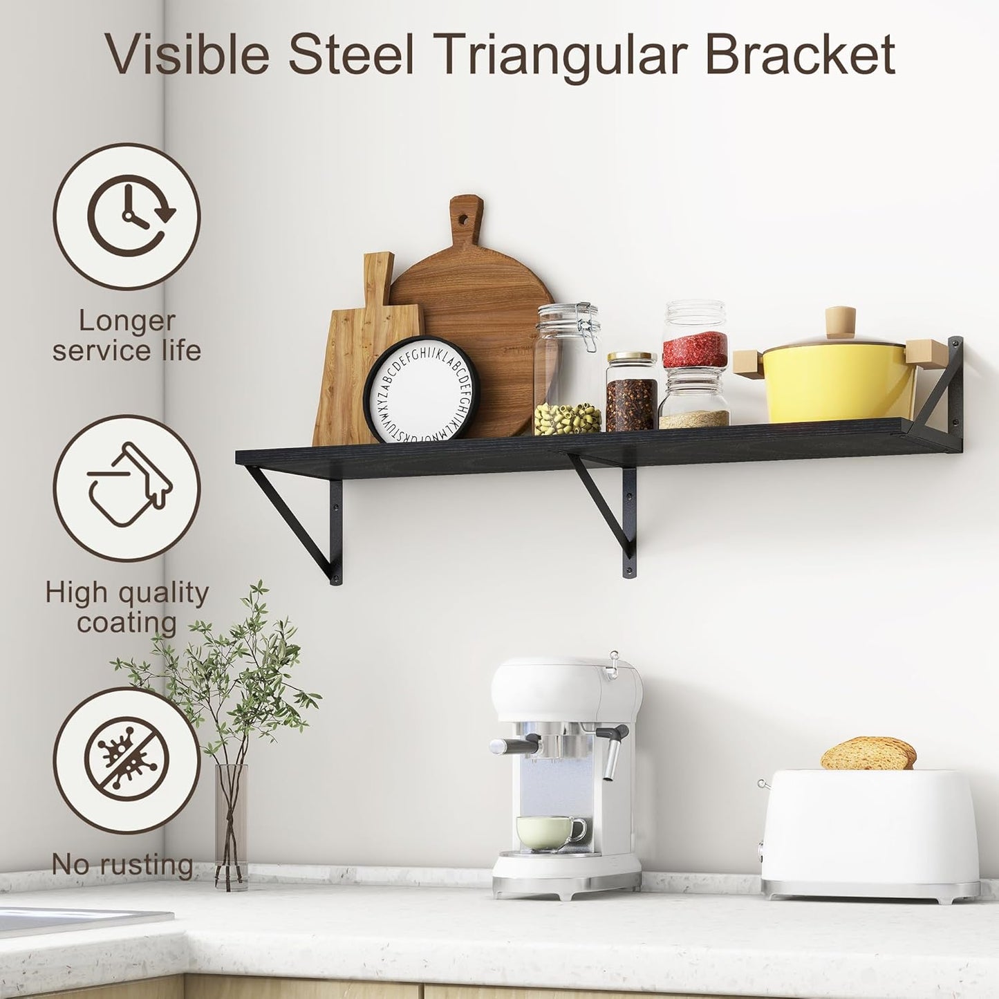 36"W x 10"D Floating Shelves, 10 Inch Deep Black Floating Shelves, Farmhouse Rustic Deep Wall Shelves for Home Decor, Wide Large Floating Shelf for Bathroom, Living Room, Kitchen, Study Room