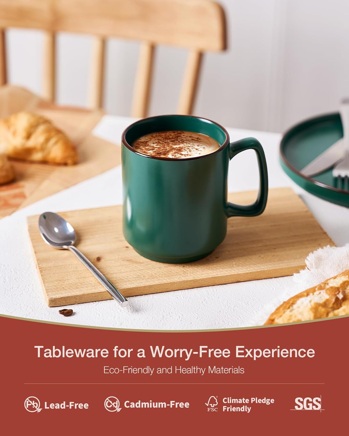 famiware Coffee Mugs Set of 4, Nebula 14oz Coffee Mugs, Ceramic Cup Set with Handle for Latte, Tea, Milk, Cappuccino, Cocoa, Dark Green