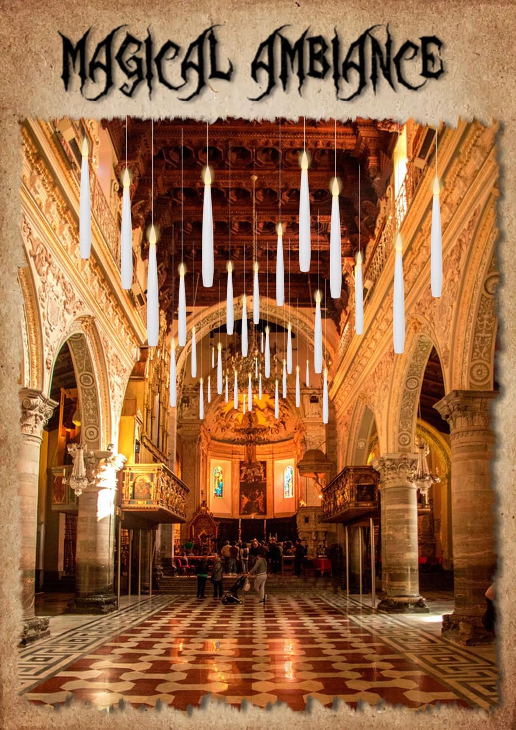 GenSwin 22pcs Flameless Floating Candle with Magic Wand Remote Timer, Battery Operated Hanging Window Candles Flickering, 6.1" LED Electric Candles for Christmas Halloween Decorations(White)