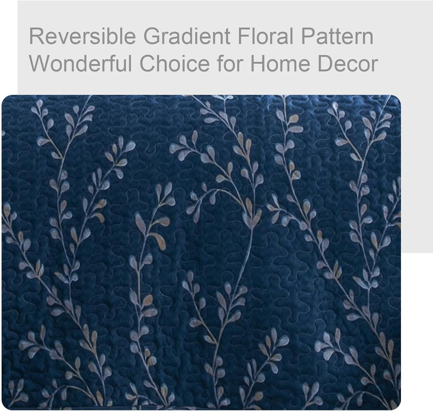 Exclusivo Mezcla Reversible Boho Quilt Set Queen Size, 3 Pieces Flowers Navy All Season Bedspreads, Ultra Soft Floral Coverlet Bedding Set with Printed Pattern (1 Quilt, 2 Pillow Shams)