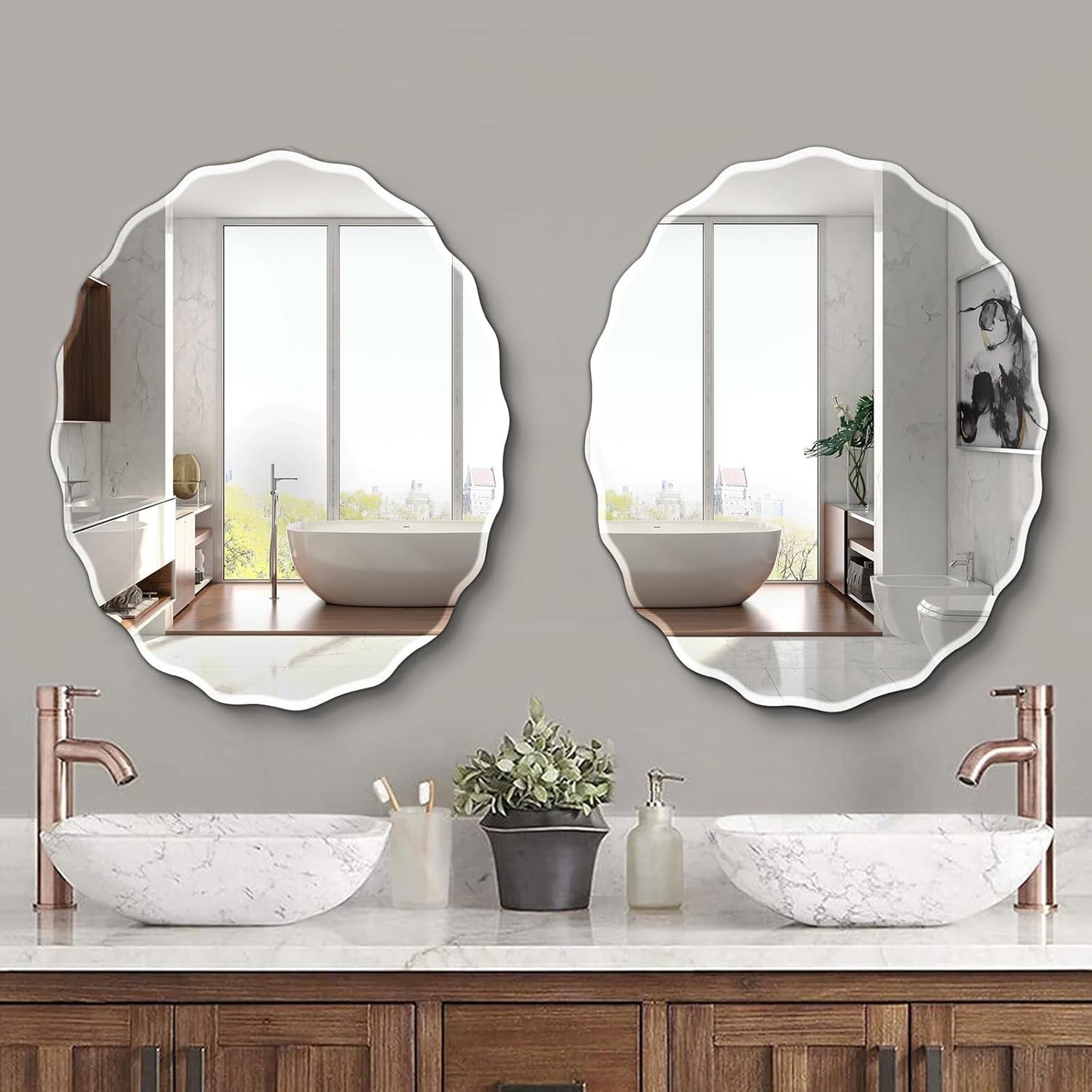 Pregaspor 24x30 Inch Frameless Oval Wall Mirror for Bathroom Sink, Minimalist Bathroom Vanity Mirror with Beveled Edge, Modern Mirrors for Wall Decor Living Room Entryway Bedroom