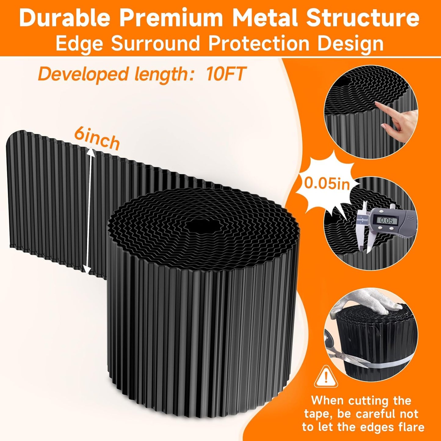 Corrugated Garden Edging, 6"×10Ft Galvanized Steel Landscape Edging & Lawn Edging Border, Metal Garden Border for Flower Beds, Garden，Lawn，Raised Beds & Tree Surrounds (Black)