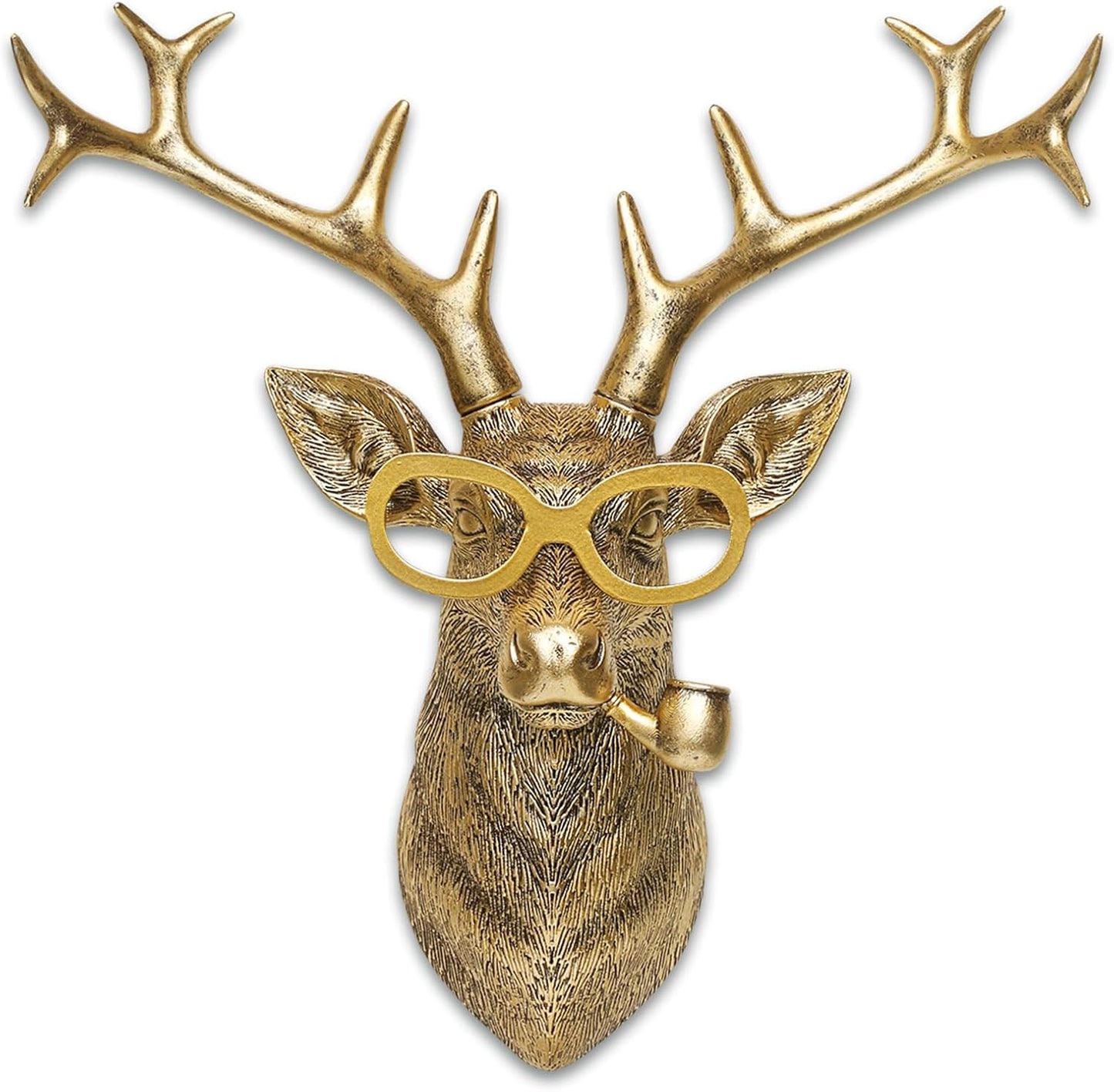Animal Heads Wall Decor Resin Animals Sculptures Head Wall Hanging Decoration Gold vintage Wall Sculpture for Living Room Bedroom Office(Deer,not include metal frames)