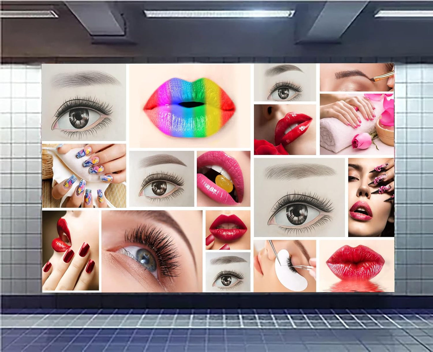 Beauty Salon Nail Enhancement Lipstick Eyelashes Wall Mural Wallpaper 178" x 117"
