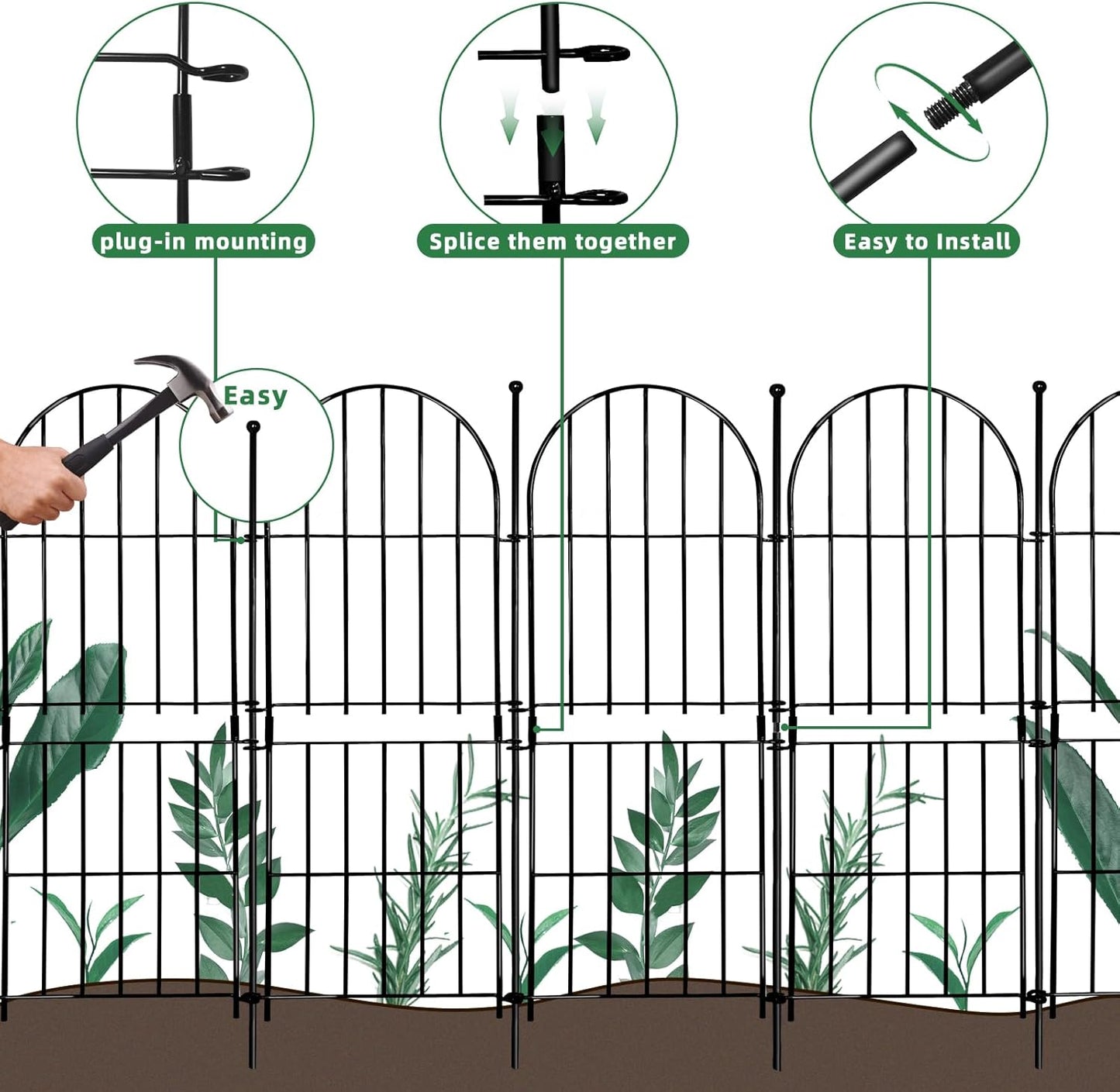 Decorative Garden Fence 31in (H) x10ft (L), 10 Pack No Dig Fence Animal Barrier for Dog, Arched Flower Bed Edging, Wire Border Panel Fencing for Yard Patio Outdoor Decor