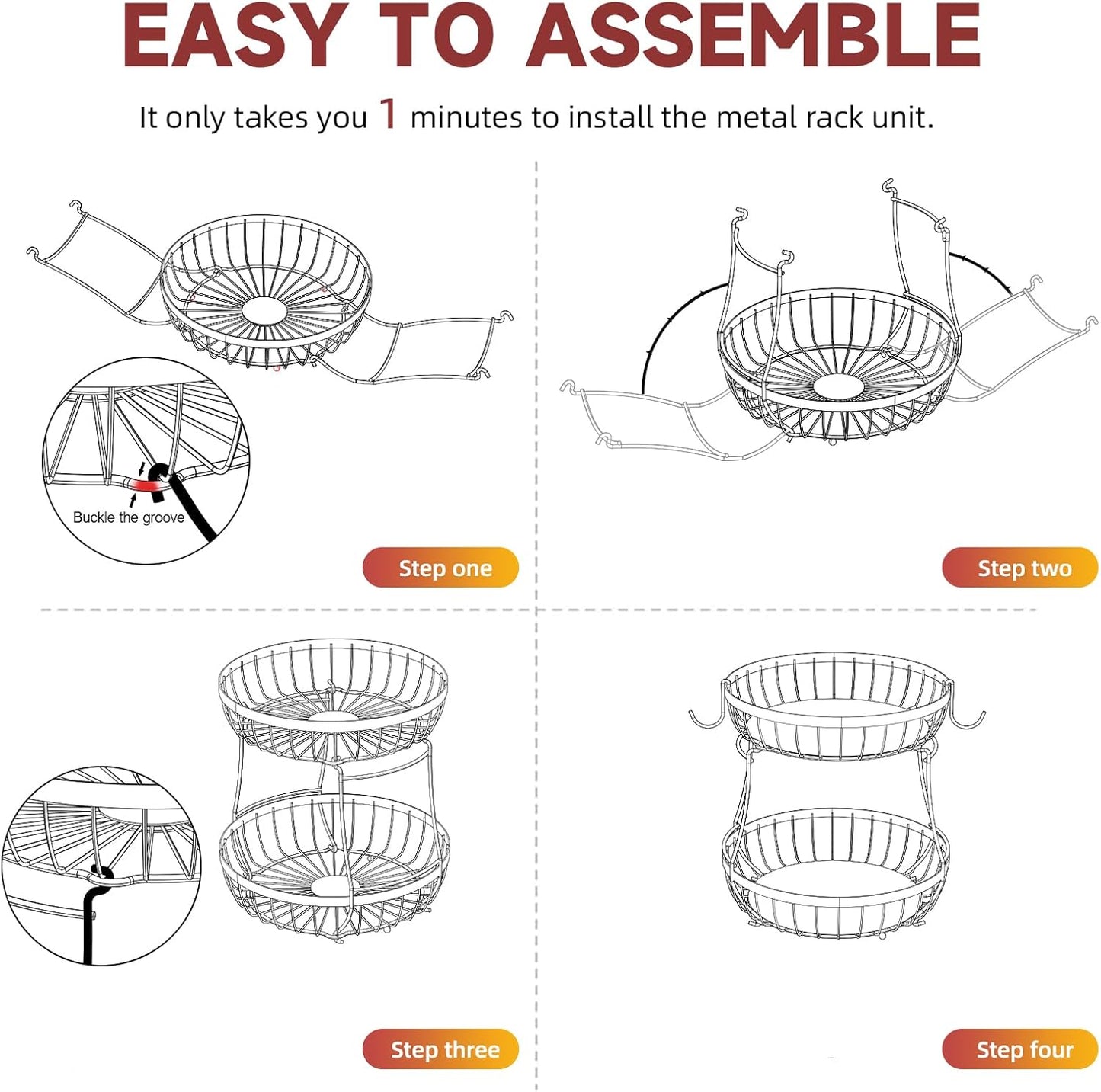 2 Tier Fruit Basket for Kitchen Counter with 2 Banana Hangers, Metal Stackable Fruit Bowl for Kitchen Counter for Bread Vegetable Fruits, Silvery