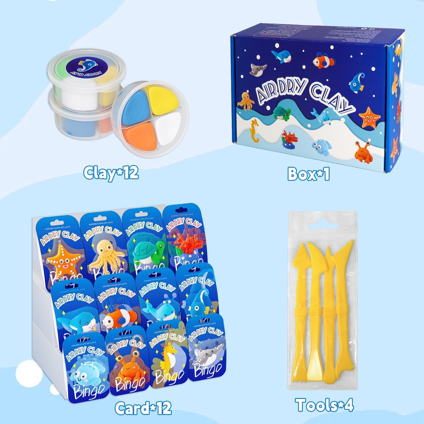 Air Dry Clay Kit for Kids,DIY Air Dry Clays Kit with Sculpting Tools and Tutorials,Creative Molding Clay Gift Kits with Tools,Ultra Light and Soft, Safe and Non-Toxic DIY Underwater Adventure Gift Toy