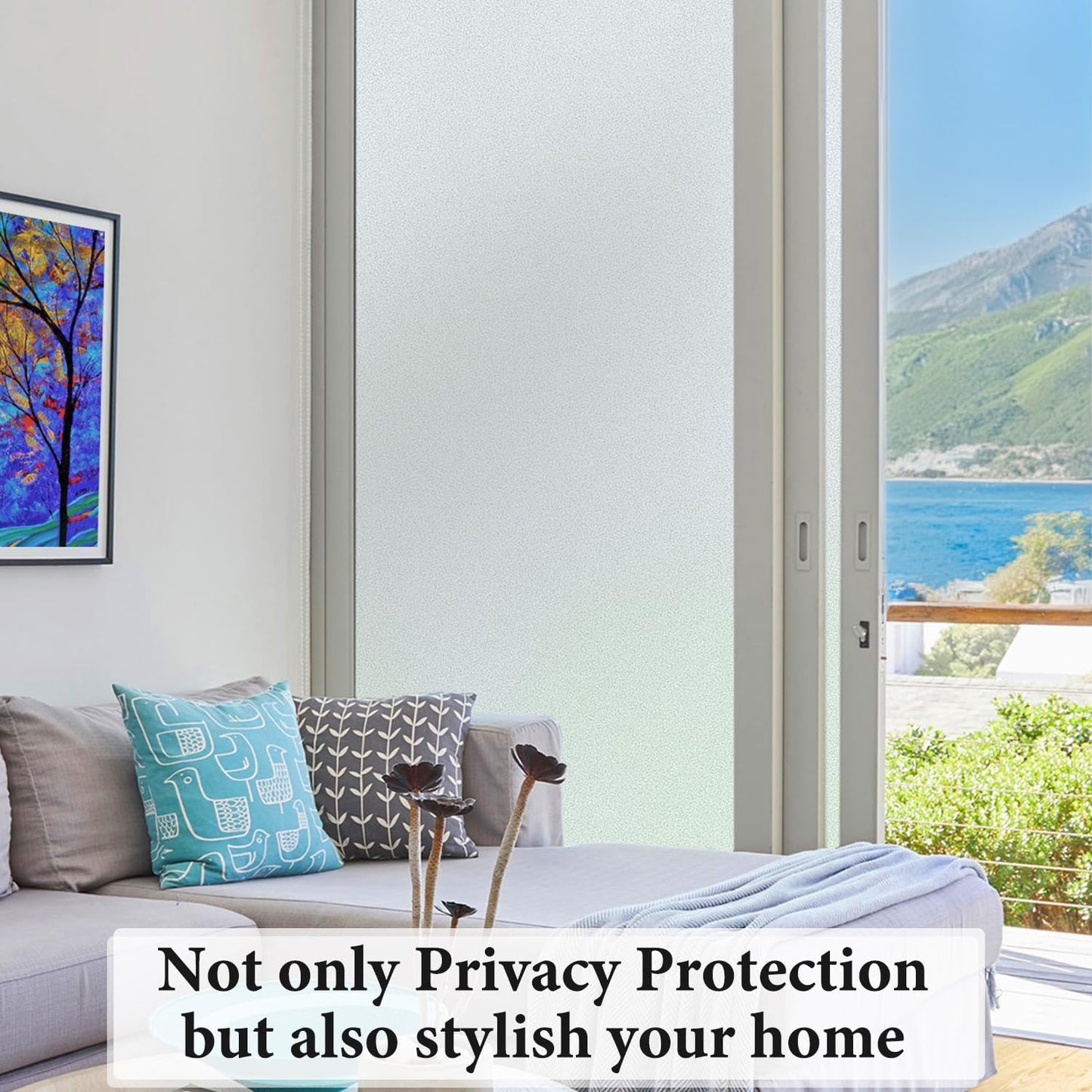 DUOFIRE Privacy Window Film Natural Frosted Glass Film Static Cling Glass Film No Glue Anti-UV Window Sticker Non Adhesive for Privacy Office Meeting Room Bathroom Living Room 47.2in. x 78.7in. S001