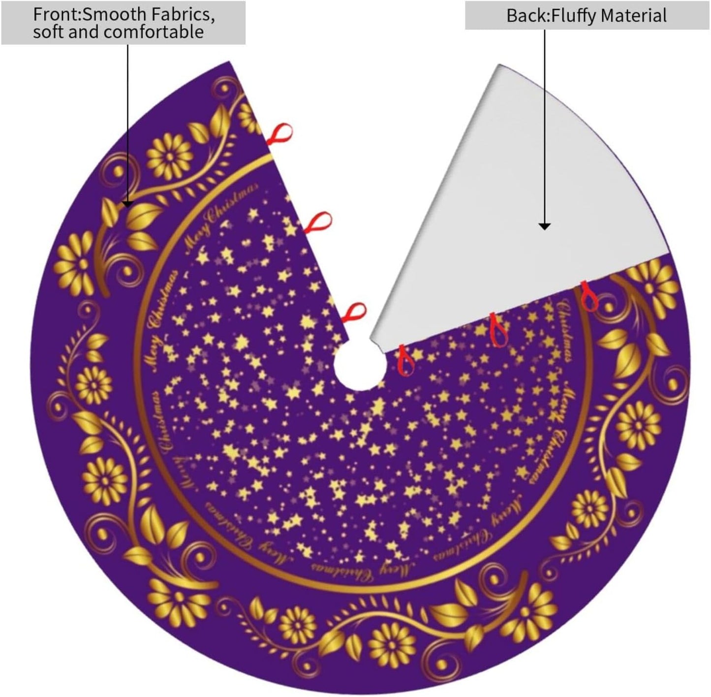 48" Large Christmas Tree Skirt, Elegant Modern Purple Gold Pattern Tree Mat Base Cover for Xmas Festive Holiday Party Decoration Ornaments