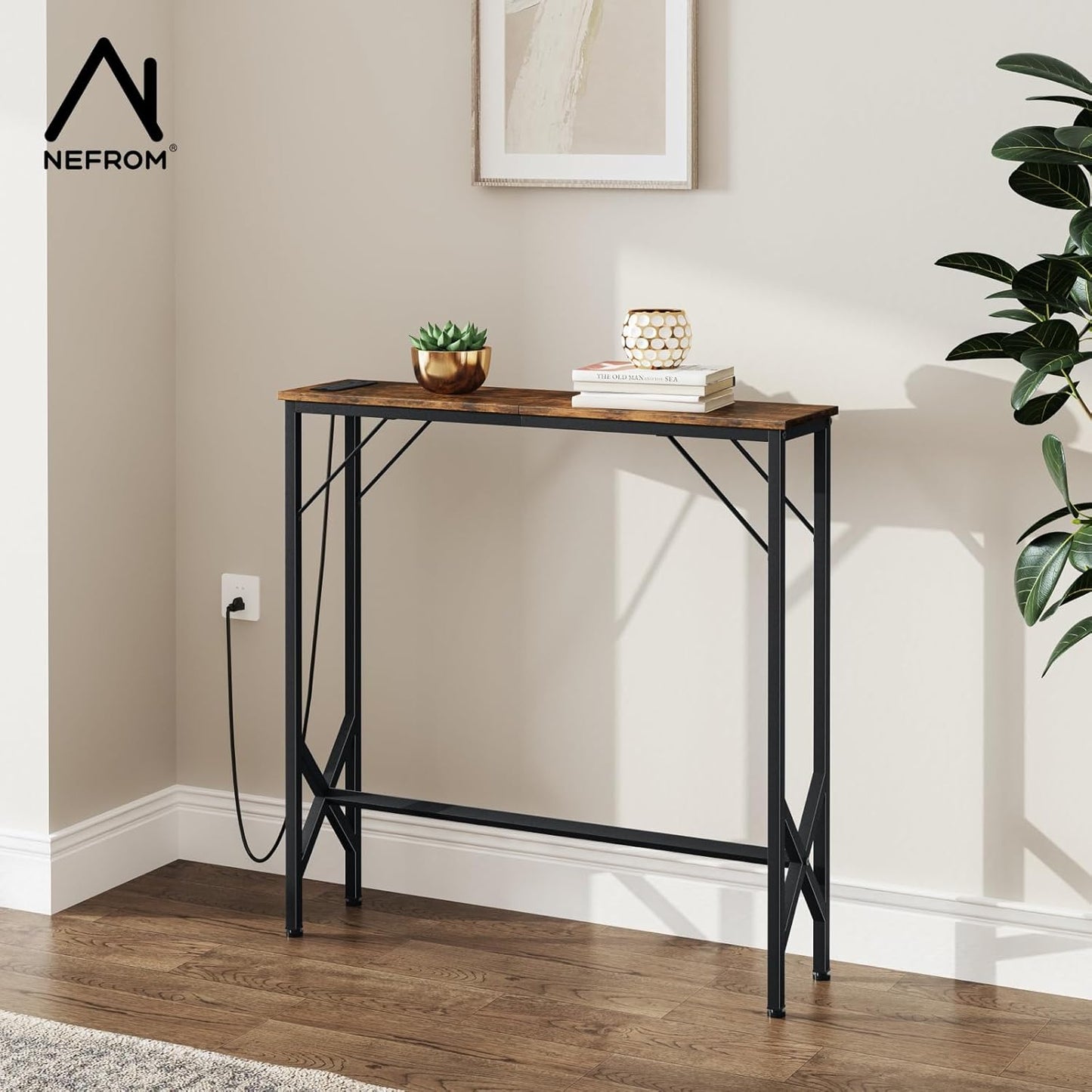 31.5‘’ Console Table, Skinny Entryway Table with Fast-Charging Station, Narrow Long Sofa Table, Behind Slim Couch Table for Entrance, Hallway, Living Room Decor ST-BR80-1