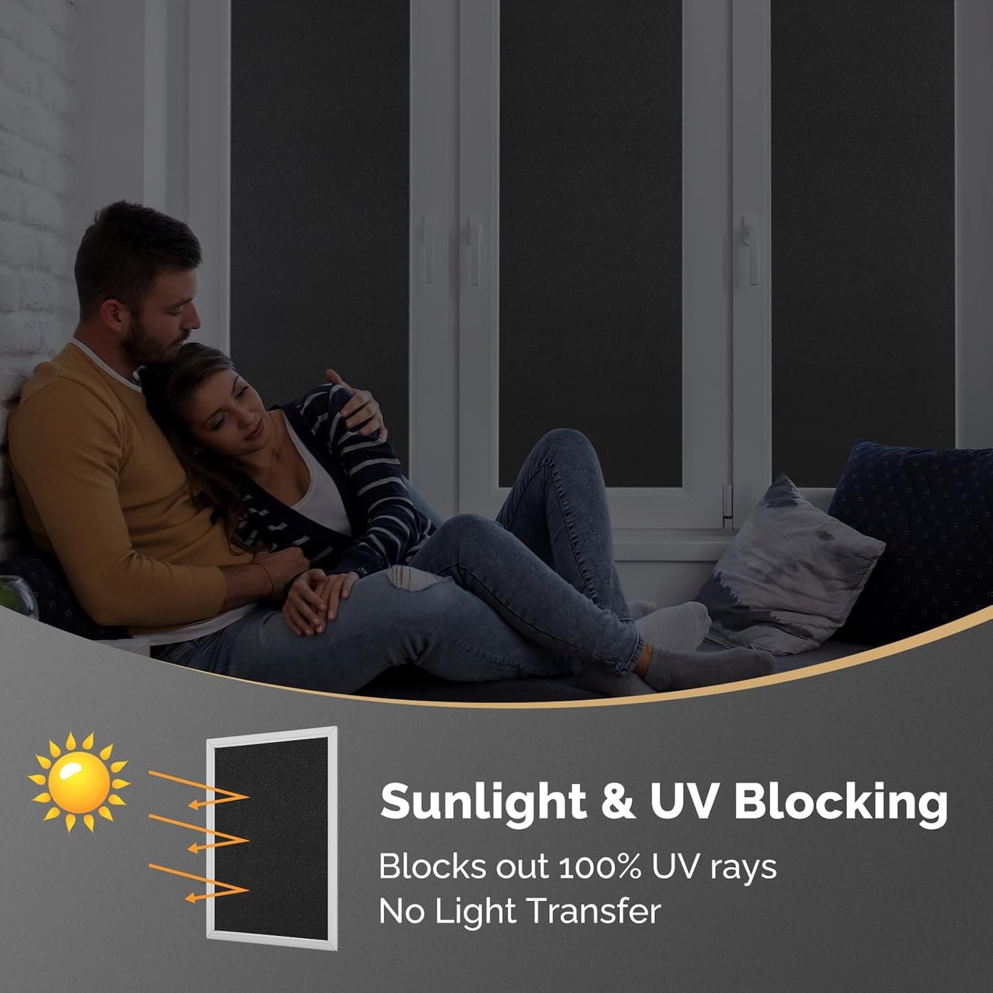 DOWELL Blackout Window Film, 100% Light Sun Blocking Static Cling Frosted Privacy Film for Glass, Heat Control Removable Window Tint, Room Darkening Cover for Day Sleep, Black, 23.6" x 157.5"