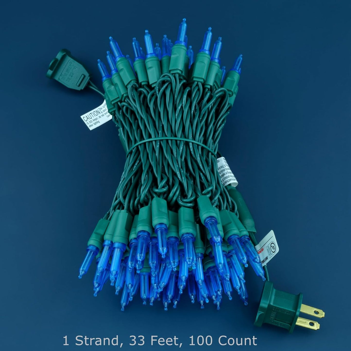 100 Blue One-Piece LED Christmas Lights, 33 ft Green Cord High Waterproof UL Certified T5 Outdoor String Lights (Blue)