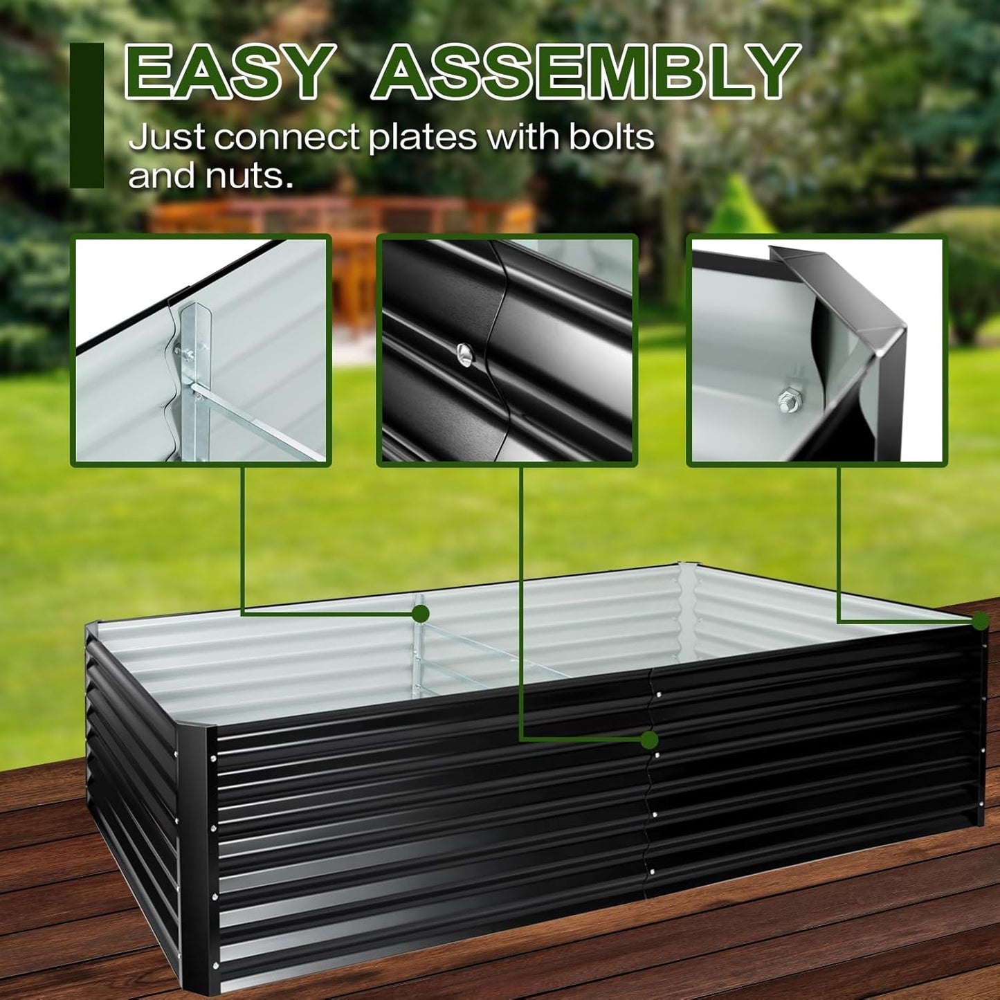 EDOSTORY Metal Raised Bed Garden Bed Kit, 8x4x2ft Tall Galvanized Planter Raised Garden Boxes Outdoor, Large Metal Raised Garden Beds for Flowers, Vegetables, Herbs