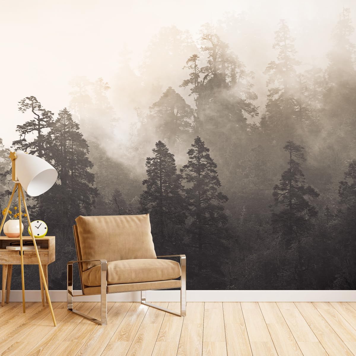 Foggy Forest Woodland Mural Wallpaper for Bedroom Living Room Misty Jungle Rainforest Trees Nature Landscape Wall Mural(Not Peel n' Stick)