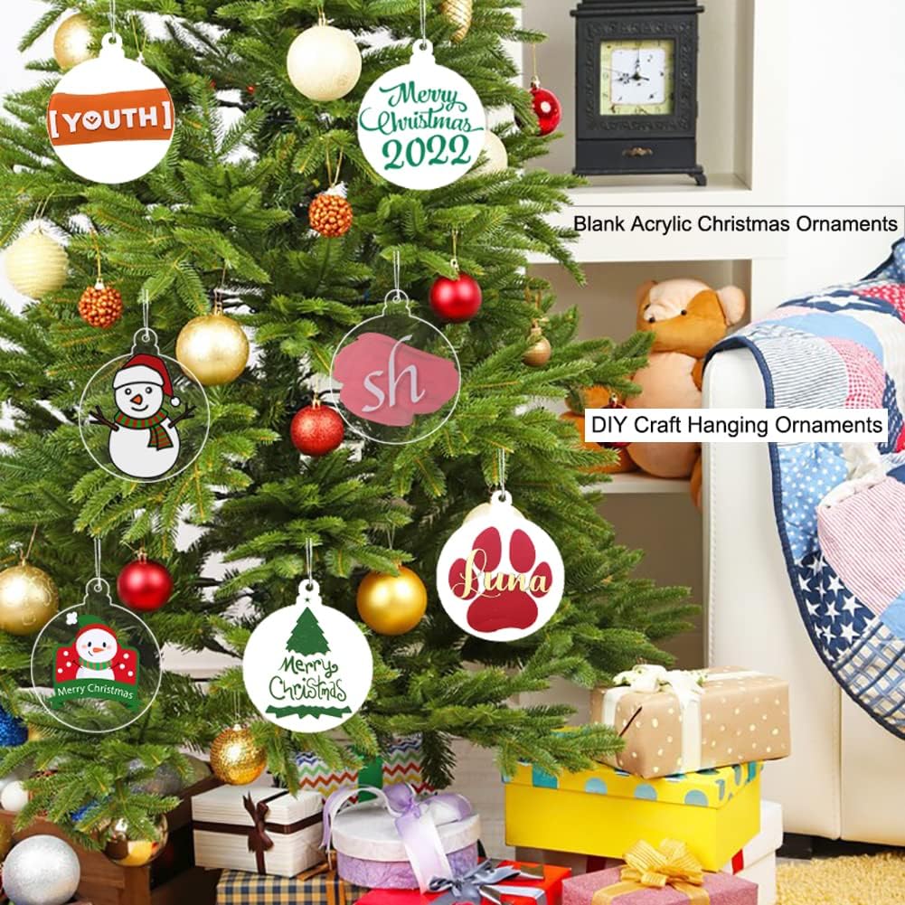 20pcs 3 Inch Clear Blank Acrylic Ornaments - Unfinished Round Acrylic Christmas Hanging Ornaments for Tree Decoration DIY Craft
